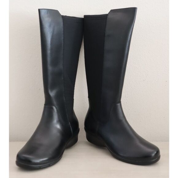 Propet WFX195L Women Sz 7.5X (2E) Black West Knee-High Leather Riding Boots - Picture 1 of 14
